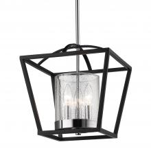  4309-M3 BLK-SD - Mercer Mini Chandelier in Matte Black with Chrome accents and Seeded Glass